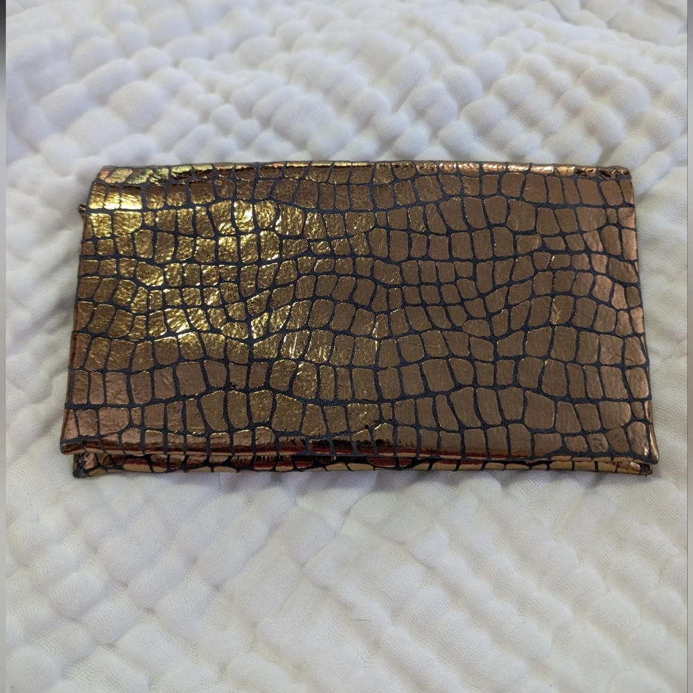 Latico Leathers Zella Wallet In Metallic Copper Crocodile